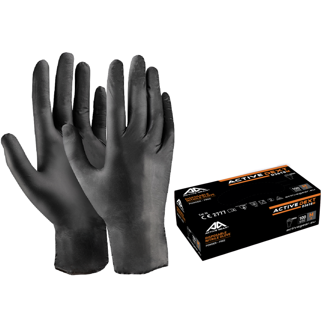 Active Dext zwarte nitril disposable handschoenen, poedervrij